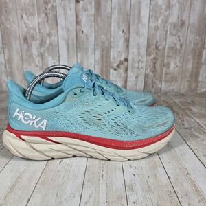 Hoka Clifton 8 Womens Running Shoes Blue Red Comfort‎ Athletic Sneakers